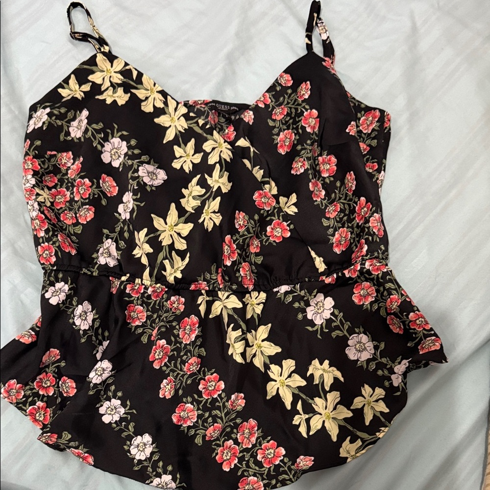 Guess Black Camisole with Red and Yellow Floral Pattern